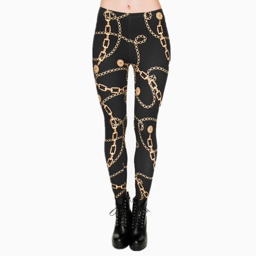 High Elasticity Legging Women Clothing Ladies Full Length Gold Chains Printing Legins Sexy Fitness Pants Workout Leggings