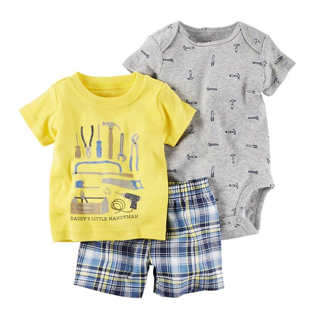 summer newborn baby boy clothes animal print t-shirt tops+rompers+shorts outfit infant clothing set new born babies suit cotton