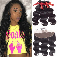 Load image into Gallery viewer, AllRun Brazilian Body Wave 3 Bundles With Frontal Human Hair Extension