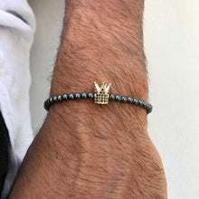 Load image into Gallery viewer, Crown Charm Men bracelet with hematite beads unique black crown zircons