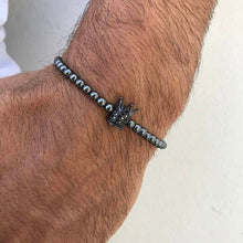 Load image into Gallery viewer, Crown Charm Men bracelet with hematite beads unique black crown zircons