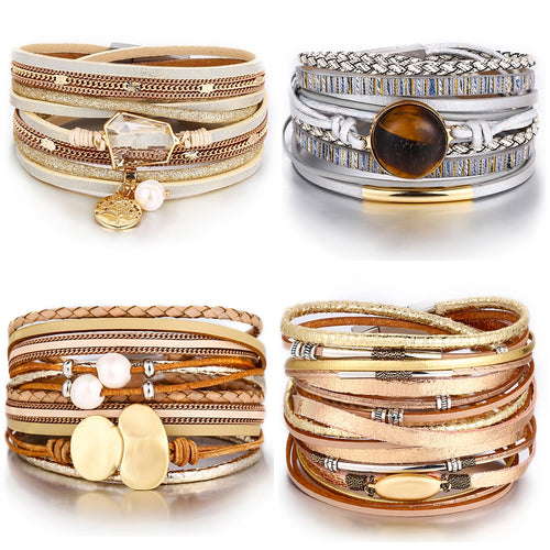 Fashion Pearl Multilayer Leather Bracelet Bangle