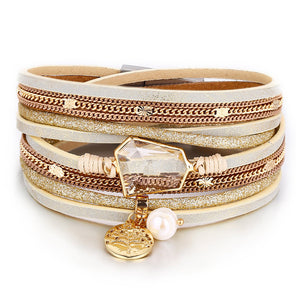 Fashion Pearl Multilayer Leather Bracelet Bangle