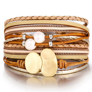 Fashion Pearl Multilayer Leather Bracelet Bangle