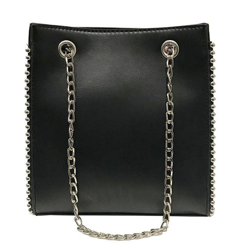 Solid color beaded fashion chain shoulder  bag