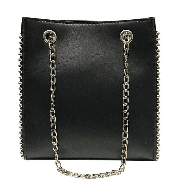 Solid color beaded fashion chain shoulder  bag