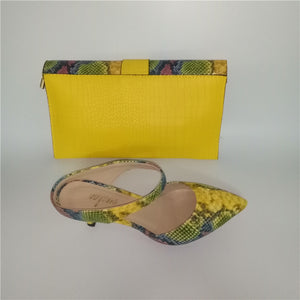 Yellow Shoes Snake Printed Leather with women bag set ,women shoes pumps With Matching Clutch Bags Sets 36-43 hot selling A93-1