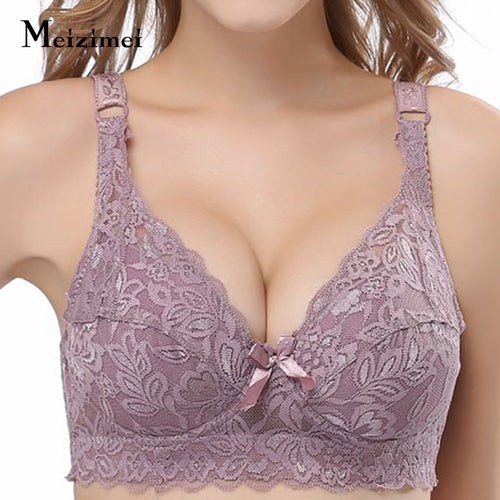 Plus Large Big Size Lace Bras for Women Sexy Lingerie Super Push up Brassiere Girl Minimizer Deep V