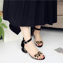 Load image into Gallery viewer, Leopard Sheepskin Fashion Brands Sandals Horse Hair Strange Style Buckle Strap Party Pumps Yellow Sexy Ankle Strap Woman Shoes