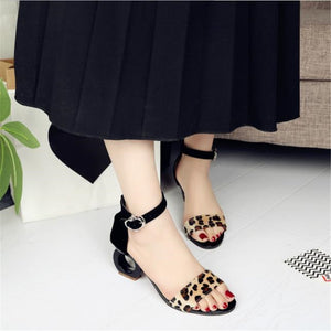 Leopard Sheepskin Fashion Brands Sandals Horse Hair Strange Style Buckle Strap Party Pumps Yellow Sexy Ankle Strap Woman Shoes