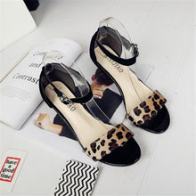 Load image into Gallery viewer, Leopard Sheepskin Fashion Brands Sandals Horse Hair Strange Style Buckle Strap Party Pumps Yellow Sexy Ankle Strap Woman Shoes