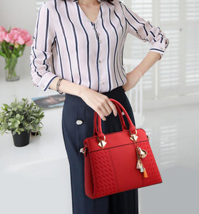 Fashion Women Handbags Tassel PU Leather Totes Bag Top-handle Embroidery