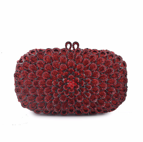 Dazzling Flower Women Evening Bags Luxury Diamond Crystal Clutch Women Evening Handbag Hollow Out Wedding Party Shoulder Bag