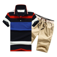 Load image into Gallery viewer, Summer Cotton Mens Polo Shirts Button Mens Sets Turn Down Neck 4XL Mens Shorts And Polos Striped Mens Clothes 2 Piece Sets