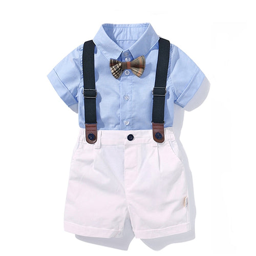 Clothing for Boys Baby Bow Set Clothes Set  Blue Shirt Top+Suspender Pants Outfits