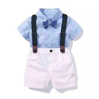 Clothing for Boys Baby Bow Set Clothes Set  Blue Shirt Top+Suspender Pants Outfits