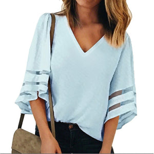 Gentillove 2019 Women V Neck Flared Sleeves Blouse