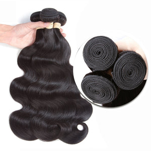 Allrun Body Wave Bundles With Frontal with Brazilian Hair Weave Bundles Non Remy Human Hair Bundles With Closure Hair Extensions