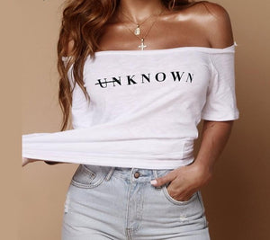 Simplee Sexy off shoulder letter t shirt women Summer short sleeve white black tee shirt Summer fashion female tops tees 2019