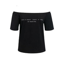 Load image into Gallery viewer, Simplee Sexy off shoulder letter t shirt women Summer short sleeve white black tee shirt Summer fashion female tops tees 2019