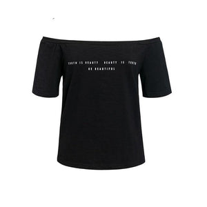 Simplee Sexy off shoulder letter t shirt women Summer short sleeve white black tee shirt Summer fashion female tops tees 2019