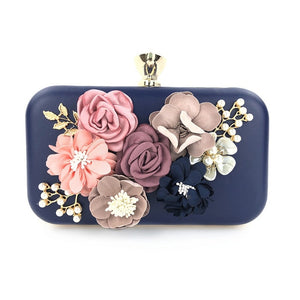 2019 New Women Clutch Bag Flower Ladies Dark Blue Evening