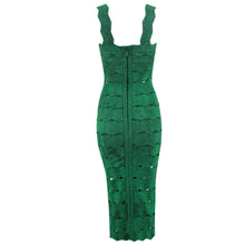 Load image into Gallery viewer, Green Rayon Bandage Dress Luxury Jacquard Party Club Dresses