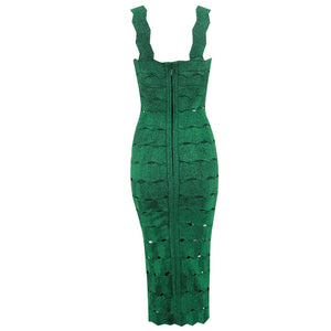 Green Rayon Bandage Dress Luxury Jacquard Party Club Dresses