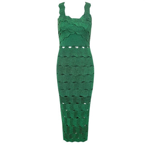 Green Rayon Bandage Dress Luxury Jacquard Party Club Dresses