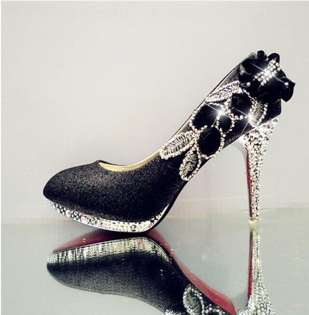 Wedding Shoes Glitter Gorgeous Bridal Evening Party Crystal High Heels Women Shoes Sexy Woman Pumps silver Bridal Shoes 34-41
