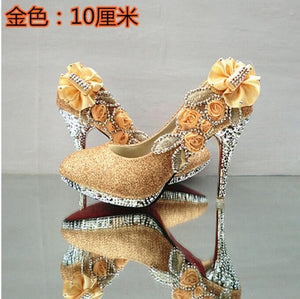 Wedding Shoes Glitter Gorgeous Bridal Evening Party Crystal High Heels Women Shoes Sexy Woman Pumps silver Bridal Shoes 34-41