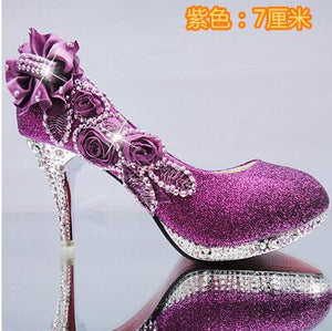 Wedding Shoes Glitter Gorgeous Bridal Evening Party Crystal High Heels Women Shoes Sexy Woman Pumps silver Bridal Shoes 34-41
