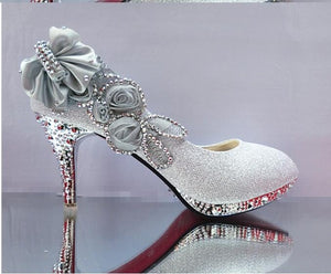 Wedding Shoes Glitter Gorgeous Bridal Evening Party Crystal High Heels Women Shoes Sexy Woman Pumps silver Bridal Shoes 34-41