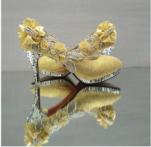 Wedding Shoes Glitter Gorgeous Bridal Evening Party Crystal High Heels Women Shoes Sexy Woman Pumps silver Bridal Shoes 34-41