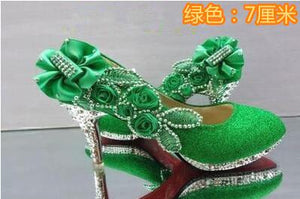 Wedding Shoes Glitter Gorgeous Bridal Evening Party Crystal High Heels Women Shoes Sexy Woman Pumps silver Bridal Shoes 34-41
