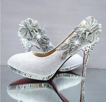 Load image into Gallery viewer, Wedding Shoes Glitter Gorgeous Bridal Evening Party Crystal High Heels Women Shoes Sexy Woman Pumps silver Bridal Shoes 34-41