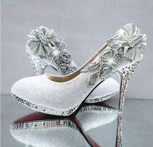Wedding Shoes Glitter Gorgeous Bridal Evening Party Crystal High Heels Women Shoes Sexy Woman Pumps silver Bridal Shoes 34-41