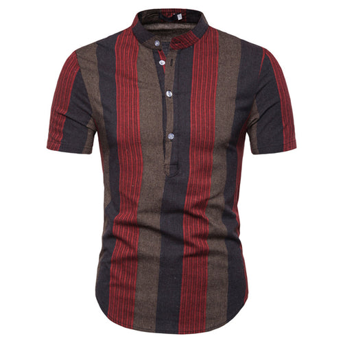 Male Polos Striped Slim Fit Short Sleeve Stand Collar Polo Shirt Men