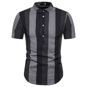 Male Polos Striped Slim Fit Short Sleeve Stand Collar Polo Shirt Men