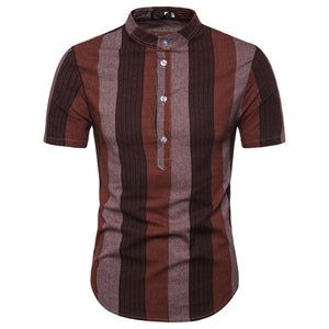 Male Polos Striped Slim Fit Short Sleeve Stand Collar Polo Shirt Men