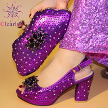 Load image into Gallery viewer, Italian Shoes and Bags To Match Shoes with Bag Set Decorated with Rhinestone