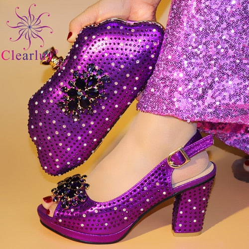 Italian Shoes and Bags To Match Shoes with Bag Set Decorated with Rhinestone