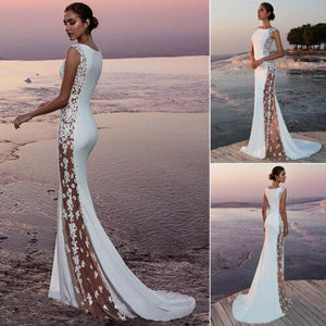 2019 New Hot Summer Fashion Latest Women's Prom Ball Gown Formal Evening Party Lace Mesh Patchwork Maxi Dress