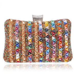 Triangular Ceramic Diamonds Women Evening Bags Rhinestones Chain Shoulder Purse