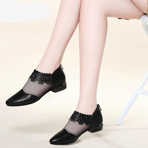 Pointed Elegant Women Black Lace Ankle Flower High Heel
