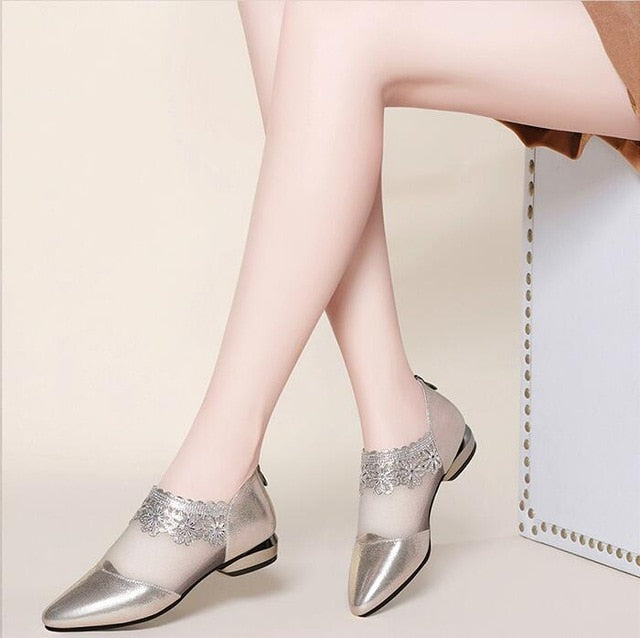 Pointed Elegant Women Black Lace Ankle Flower High Heel