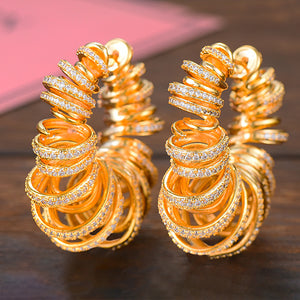 Luxury Bamboo Knot Cubic Zircon Statement Big Hoop Earrings