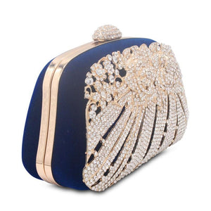 New Style Metallic Hollow Out Crystal Floral Women Evening Clutch Bag