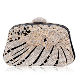 New Style Metallic Hollow Out Crystal Floral Women Evening Clutch Bag