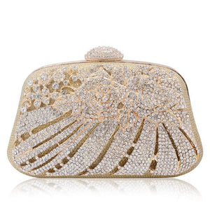 New Style Metallic Hollow Out Crystal Floral Women Evening Clutch Bag